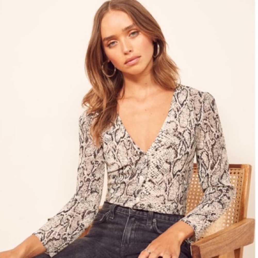 Reformation Snake Print Long Sleeve Top